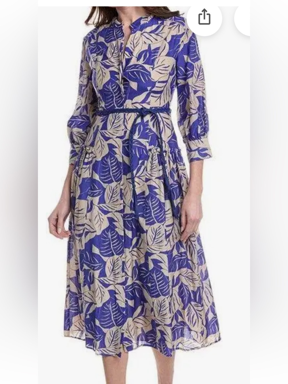 MARELLA Sport NWT Nursery Silk-Blend dress size 12. Blue & beige, leaf print.